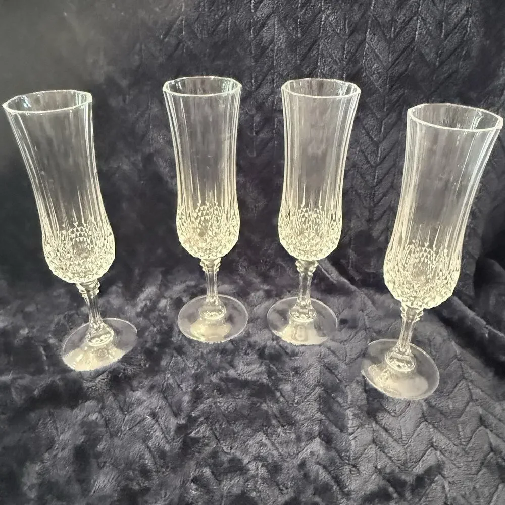 Vintage Cristal d’Arques Longchamp Crystal Champagne Flutes Set of 4 5 oz